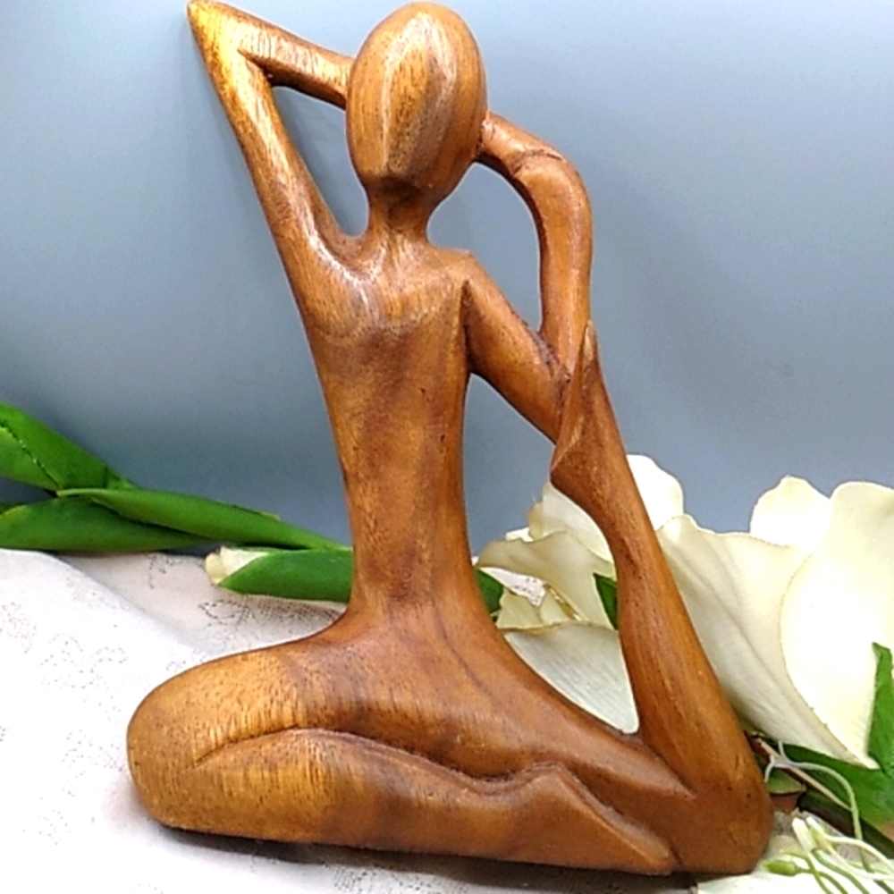 Novica Artisan Crafted Yoga Pose Natural Wood Grain Sculpture